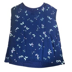 Butterfly Print Shirt Sleeve Mixed Media Top